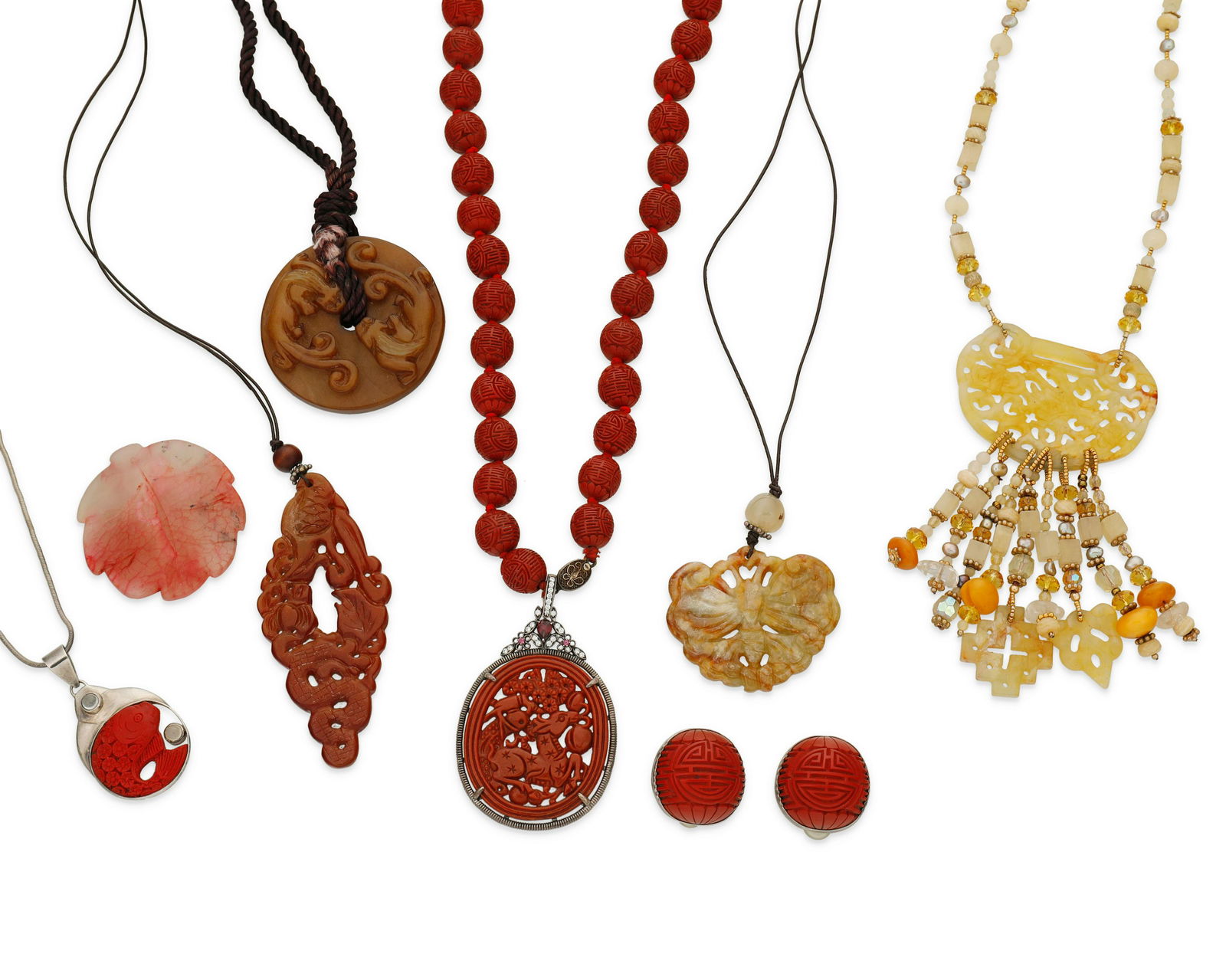 A group of jade and carved stone jewelry (1 of 1)