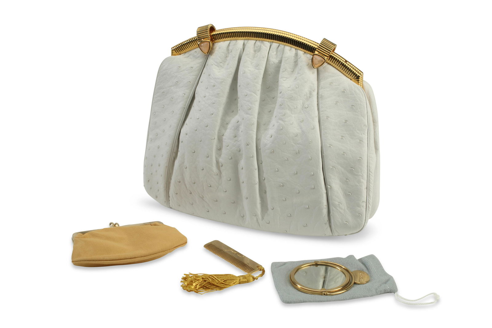 A Judith Lieber white ostrich large clutch bag (1 of 2)