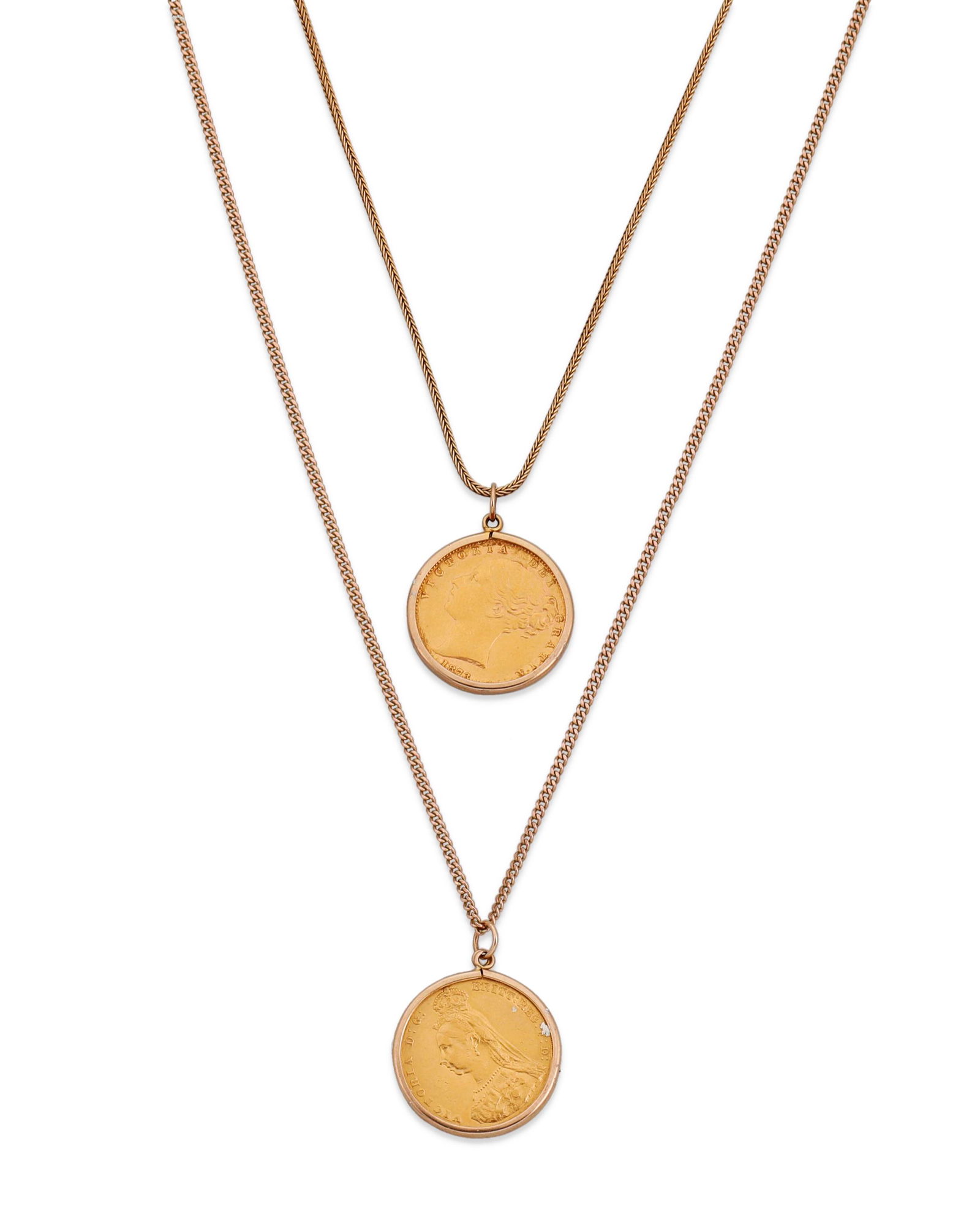 Two gold coin pendant necklaces (1 of 2)