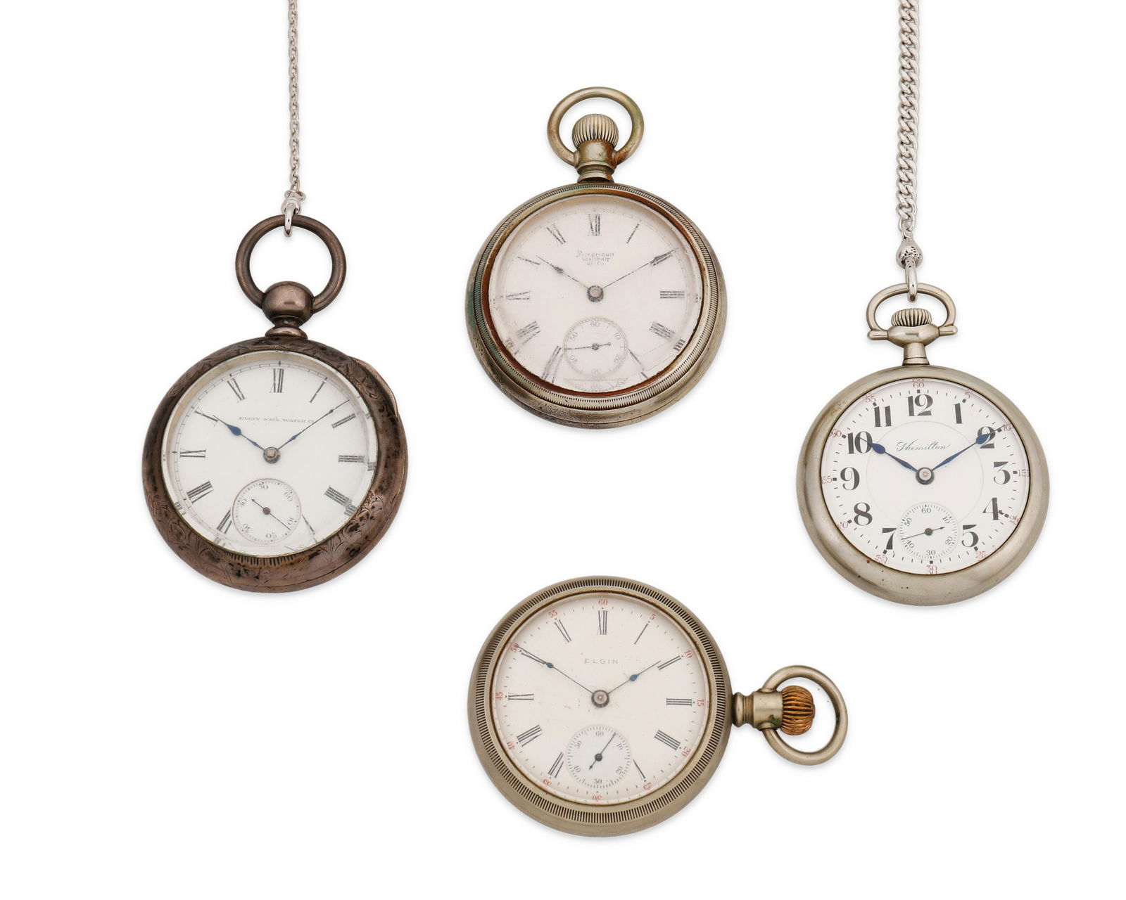 Four silver-toned metal pocket watches (1 of 3)
