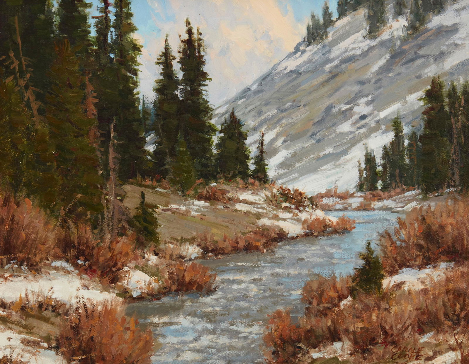 Carole Cooke (b. 1949), "Late Winter Evening," Oil on linen laid to panel, 11" H x 14" W (1 of 7)