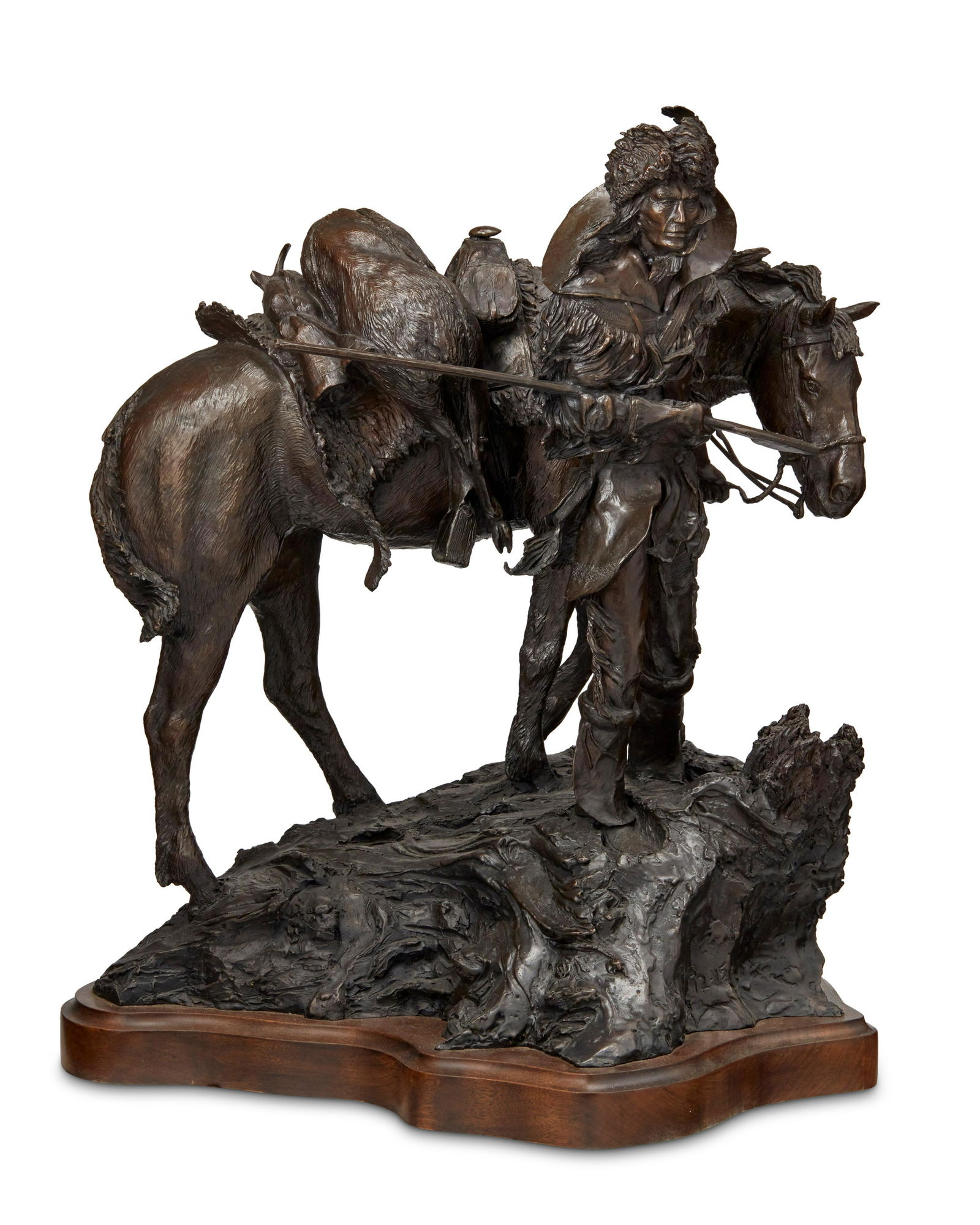 Rusty Phelps (b. 1963), Elk Hunter, 1978, Patinated Bronze on wood base, 22.25" H x 19.5" W x 17.5" (1 of 5)
