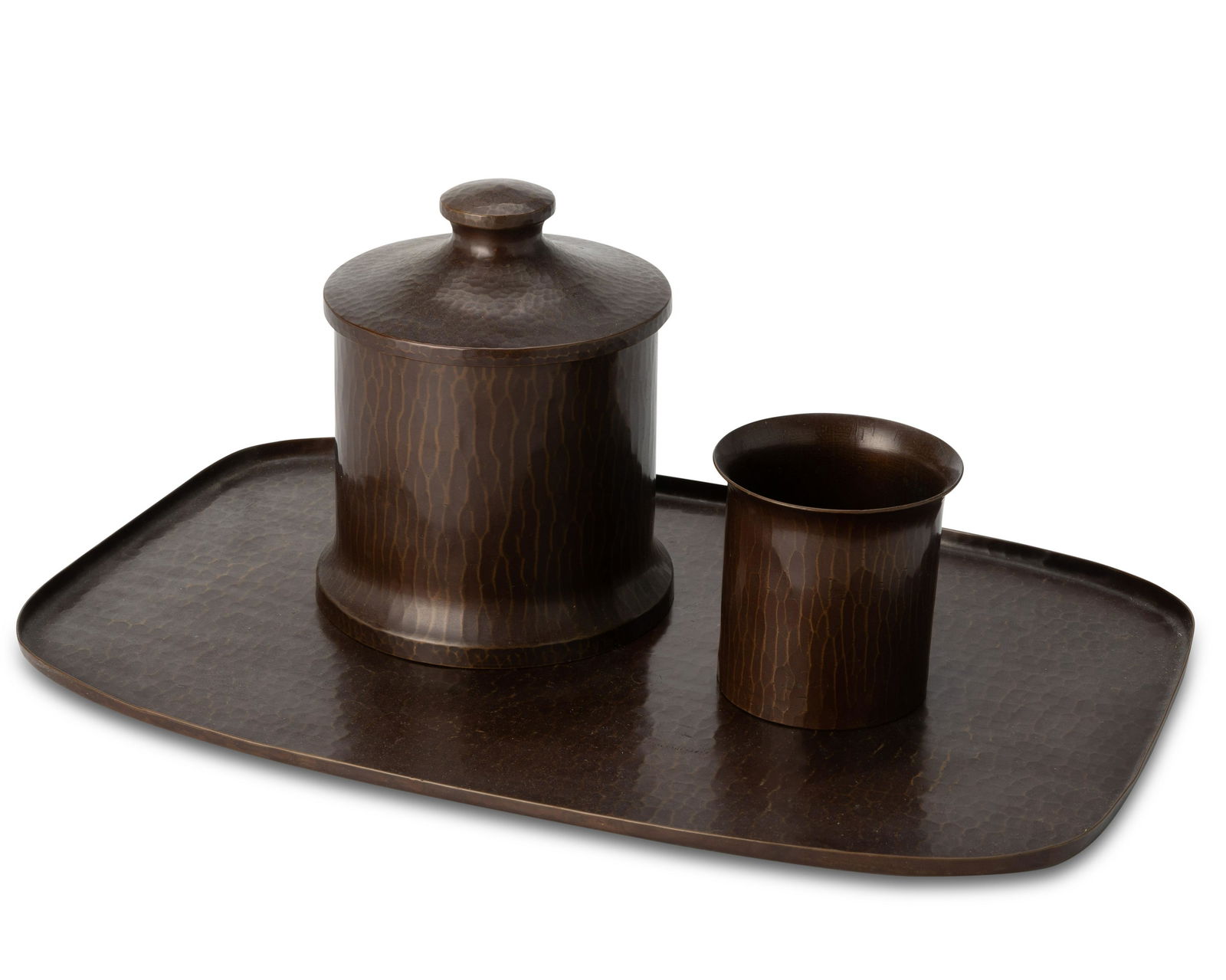 A group of Roycroft hammered copper table items (1 of 2)