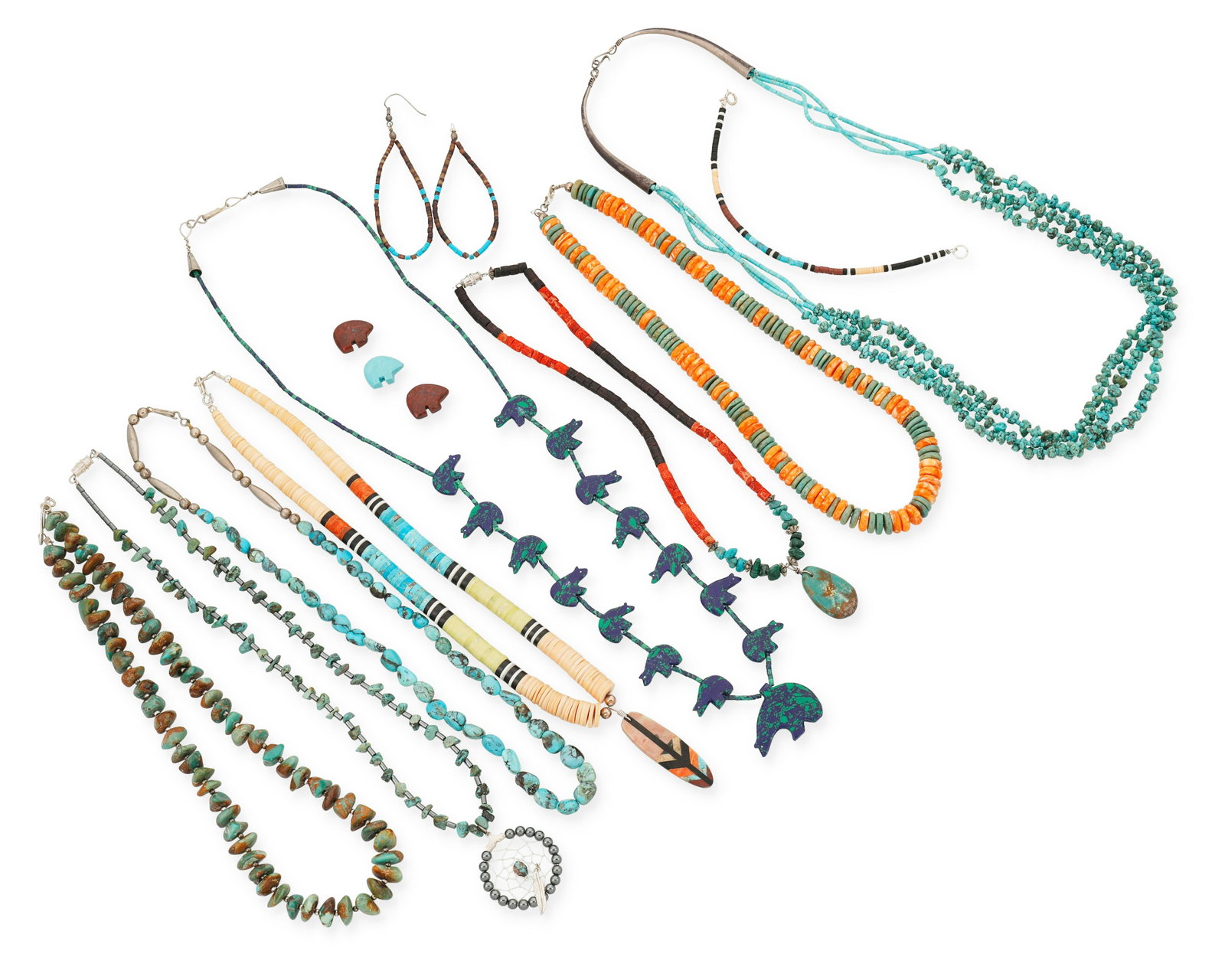 A group of Southwest jewelry: A group of Southwest jewelry Late 20th century Each appears unmarked Eleven works including eight Pueblo-style necklaces in various stones and colors including four necklaces with various sizes of tur
