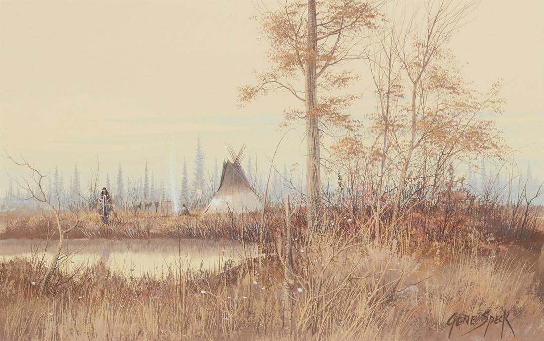 Gene Speck (b. 1937), "Late Autumn," Gouache on artist board, Sight: 7.125" H x 11.125" W (1 of 6)