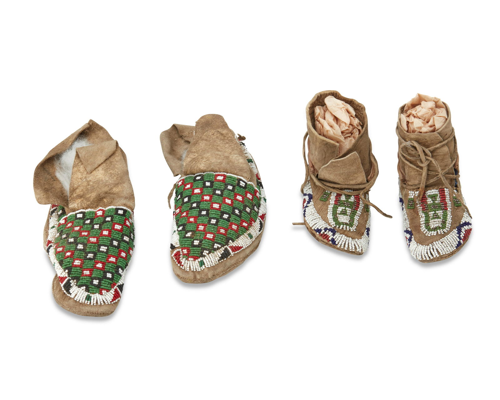 Two pairs of Plains beaded hide moccasins (1 of 6)