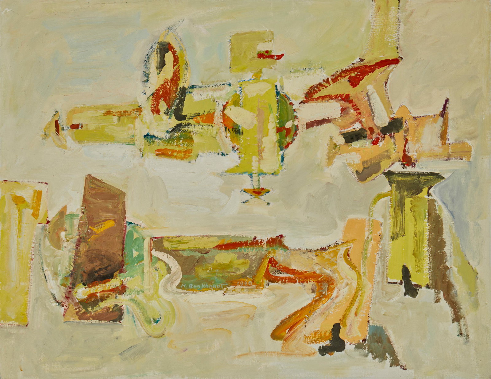 Hans Burkhardt, (1904-1994), "Aasgaardstrand," 1968, Oil on linen canvas, 32" H x 42" W: Hans Burkhardt(1904-1994)"Aasgaardstrand," 1968Oil on linen canvasSigned and dated lower center: H. Burkhardt; titled on a gallery label affixed verso32" H x 42" W Provenance: Lorr