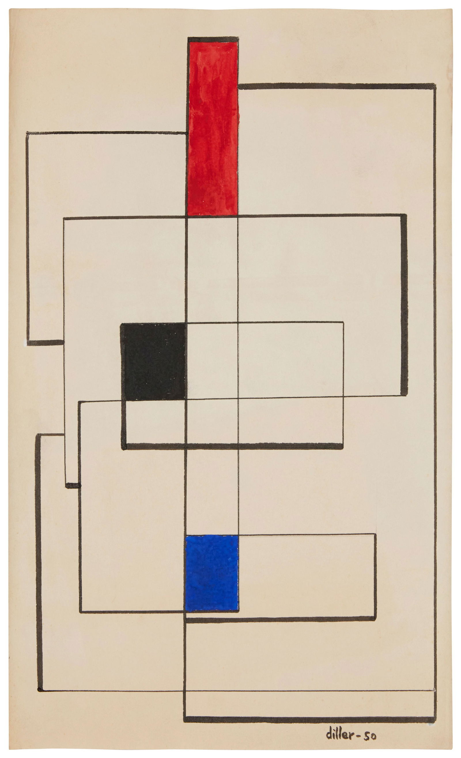 Burgoyne Diller (1906-1965), Abstract geometric, 1950, Gouache on paper, Image/Sheet: 14" H x 8.375" (1 of 4)
