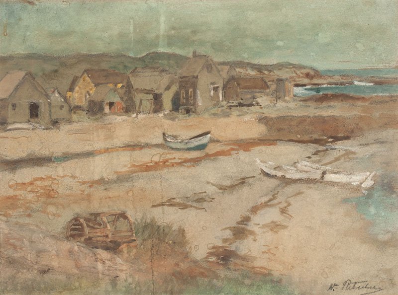 William Ritschel (1864-1949): Beach at Ogunquit, Maine, signed in graphite lower right: W. Ritschel, titled verso, watercolor and gouache on grey textured paper under glass, sight size: 7.5'' x 10'', est:$1000/2000. Provenance: Pr