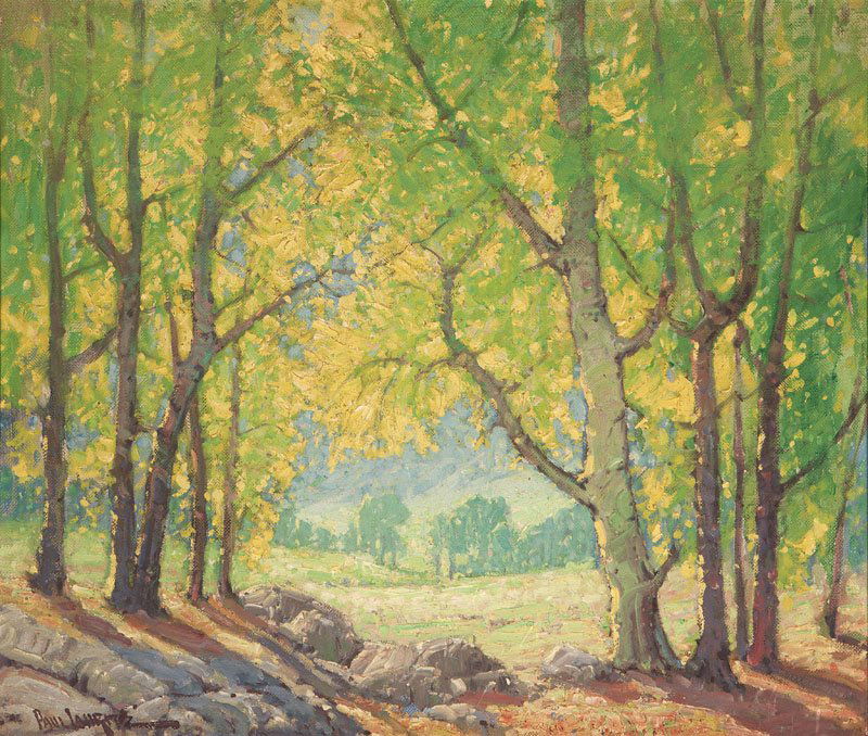 Paul Lauritz (1889-1975): Through the Trees, California, signed lower left: Paul Lauritz, signed again and titled verso, oil on canvas, 33.5'' x 40.5'', est:$8000/12,000. Provenance: Private Collection, Yucca Valley, CA, acqui