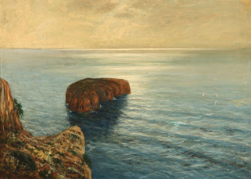 Frank W. Cuprien (1871-1948): A Summer Day, The Mediterranean, Coastal Rocks in a Calm Sea, signed lower left: F.W. Cuprien, titled verso, oil on canvas, 20'' x 28'', est:$2000/3000. Provenance: Private Collection, Burbank, CA
