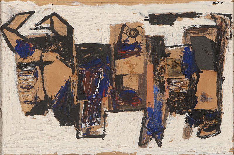 Robert Graham (1938-2008): Toro, Modernist Depiction of a Bull, signed and titled on verso label: Robert Graham, mixed media collage on cardboard, 12'' x 18'', est:$800/1200. Note: The present work is a rare and early student w