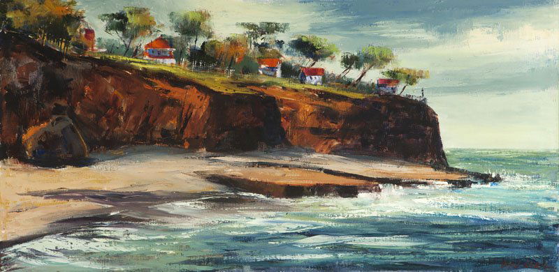 Ben Abril (1923-1995): Cottages in a California Coastal View, signed lower right: Ben Abril, oil on canvas, 24'' x 48'', est:$2000/3000. Provenance: Private Collection, Encino, CA