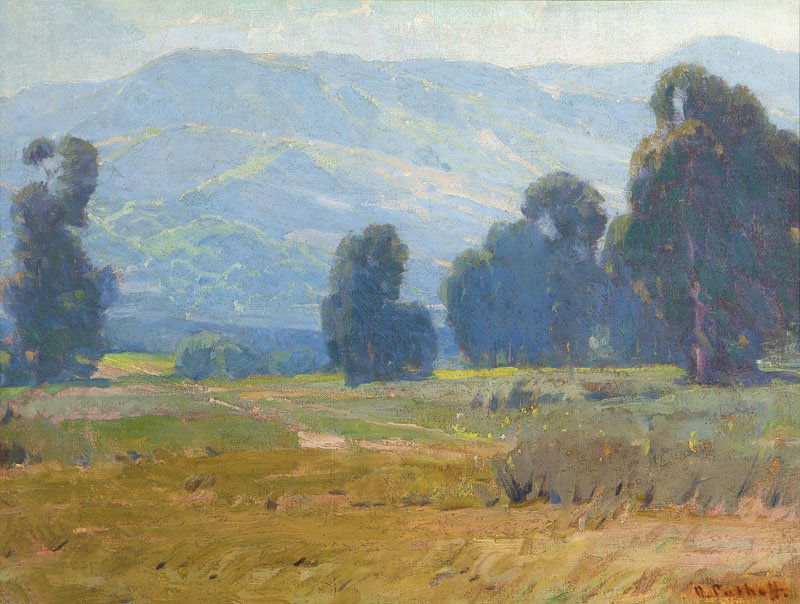 Hanson Duvall Puthuff (1875-1972): Many Paths, California Foothills Landscape, signed lower right: H. Puthuff, titled verso, oil on canvas, 18'' x 24'', est:$15,000/20,000. Note: With an inscription on the stretcher that may relate to