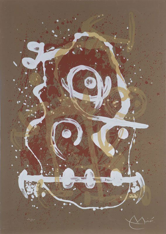 Joan Miro (1893-1983): Chevauchee - Brun, 1969, signed in white crayon lower right: Miro, numbered in white pencil lower left: 20/75, unframed color lithograph on paper, paper size: 33.5'' x 23.75'', est:$1000/1500. Literat