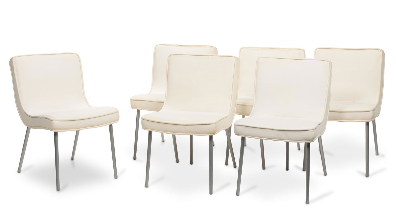 Christian Werner (b. 1959), Six Christian Werner for Ligne Roset dining chairs, circa 1990s, Each:: Christian Werner (b. 1959)Six Christian Werner for Ligne Roset dining chairs, circa 1990s; FranceCloth tag to the underside of each marked: Ligne Roset / Made in FranceEach upholstered in woven ivory