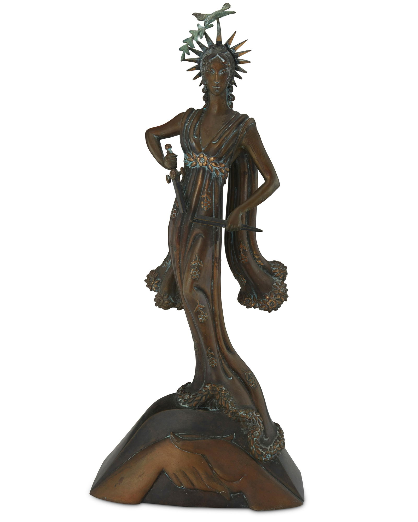 Romain (ErtE) de Tirtoff (1892-1990), "Peace," 1984, Patinated and cold-painted bronze, 26.25" H x (1 of 4)