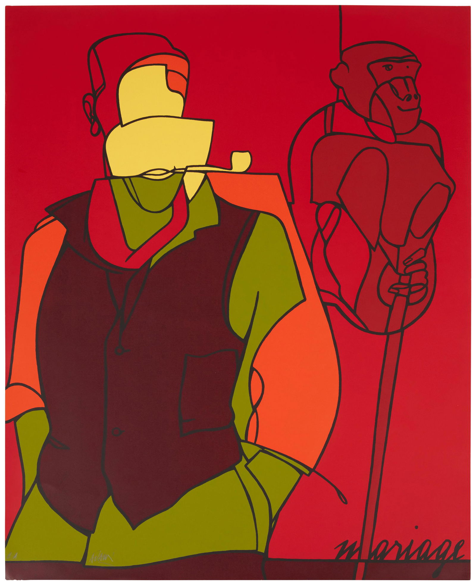 Valerio Adami (b. 1935), "Le Mariage," Screenprint in colors on wove paper, watermark Arches,: Valerio Adami(b. 1935)"Le Mariage"Screenprint in colors on wove paper, watermark ArchesAn artist's proof aside from the edition of unknown sizeSigned and inscribed "e.a." [epreuve