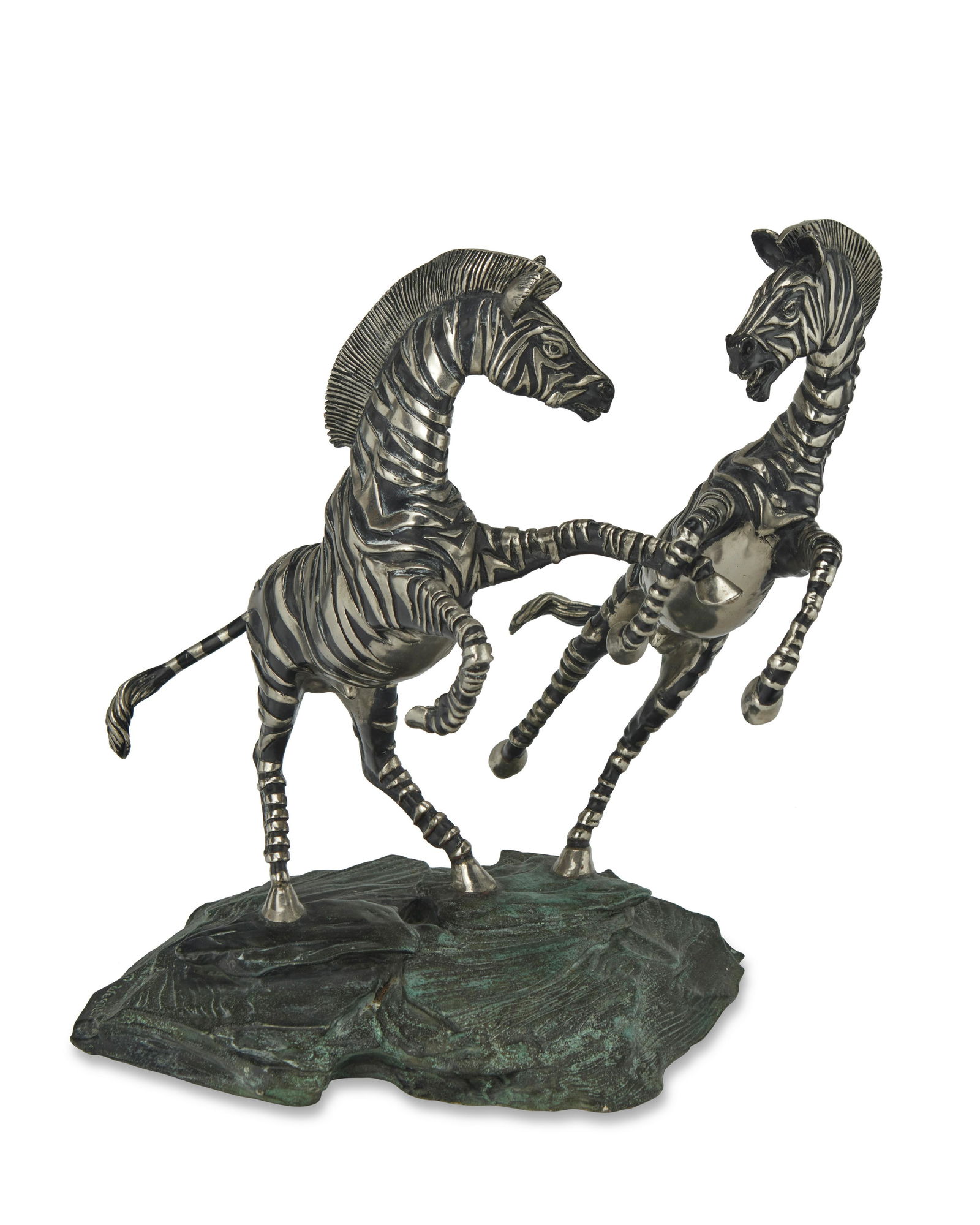Paul Wegner (b. 1950), "The Zebras," 1986, Silvered and cold-painted bronze, 14" H x 13" W x 10.5" D (1 of 4)