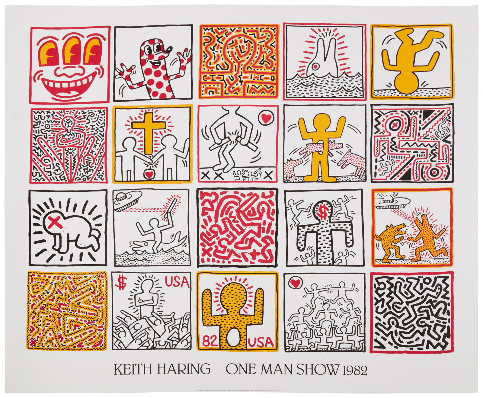 After Keith Haring (1958-1990), "Keith Haring: One Man Show" 1982, Color image on poster paper, (1 of 4)