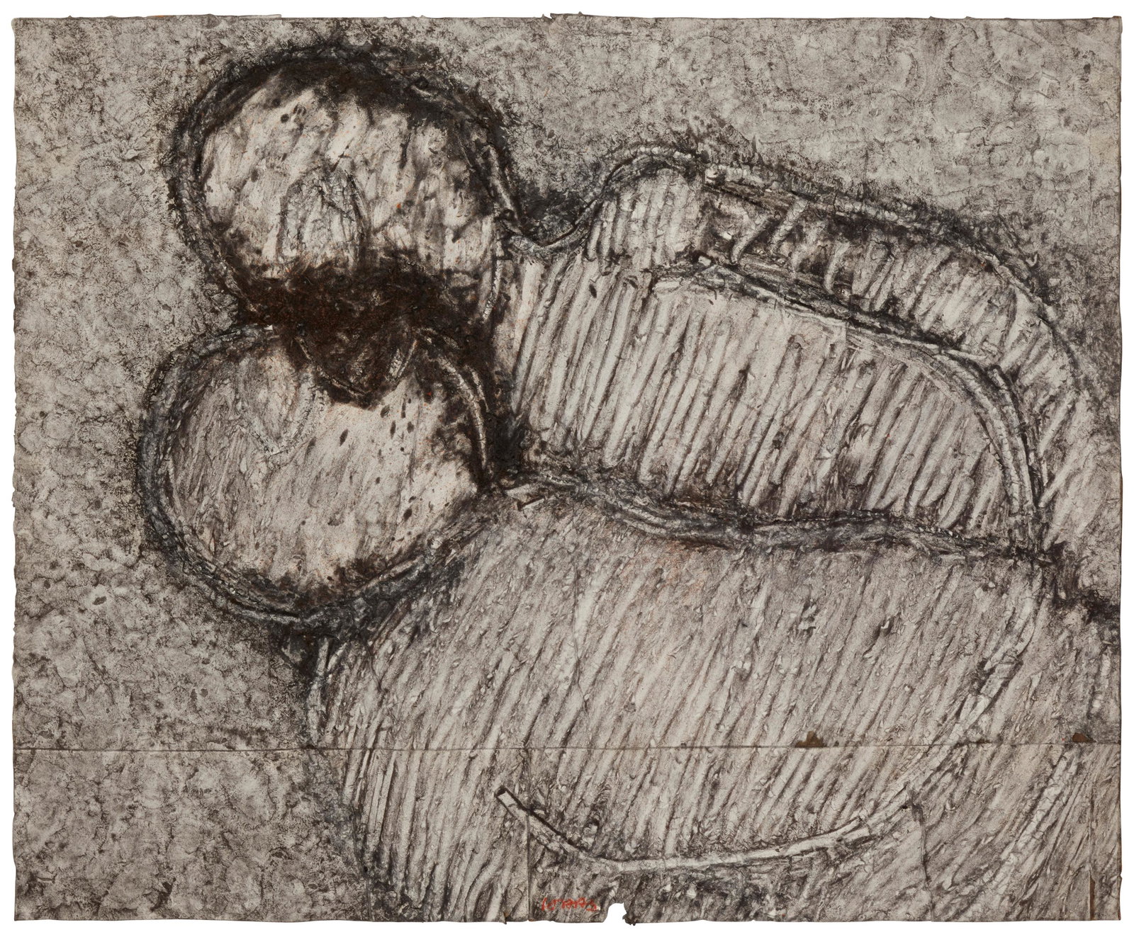 Michael Haas (b. 1934), "The Kiss," 1983, Charcoal and pigments on handmade paper, Image/Sheet:: Michael Haas (b. 1934) "The Kiss," 1983 Charcoal and pigments on handmade paper Signed along the left edge, at center: Haas Image/Sheet: 41.25" H x 34" W Property of a Rancho Mirag