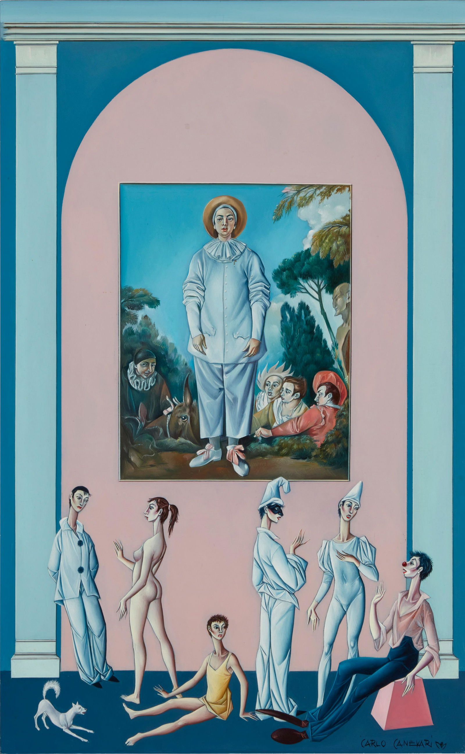 Carlo Canevari (1922-1996), Resting jesters, Oil on wood panel, 21.375" H x 13.5" W (1 of 5)