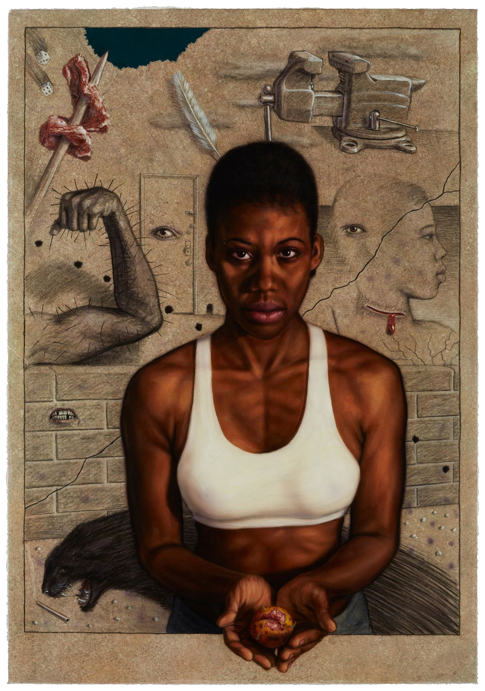 James Johnston (20th century), "Woman Who Offers," 1995, Mixed media on paper, Image/Sheet: 40" H x (1 of 6)