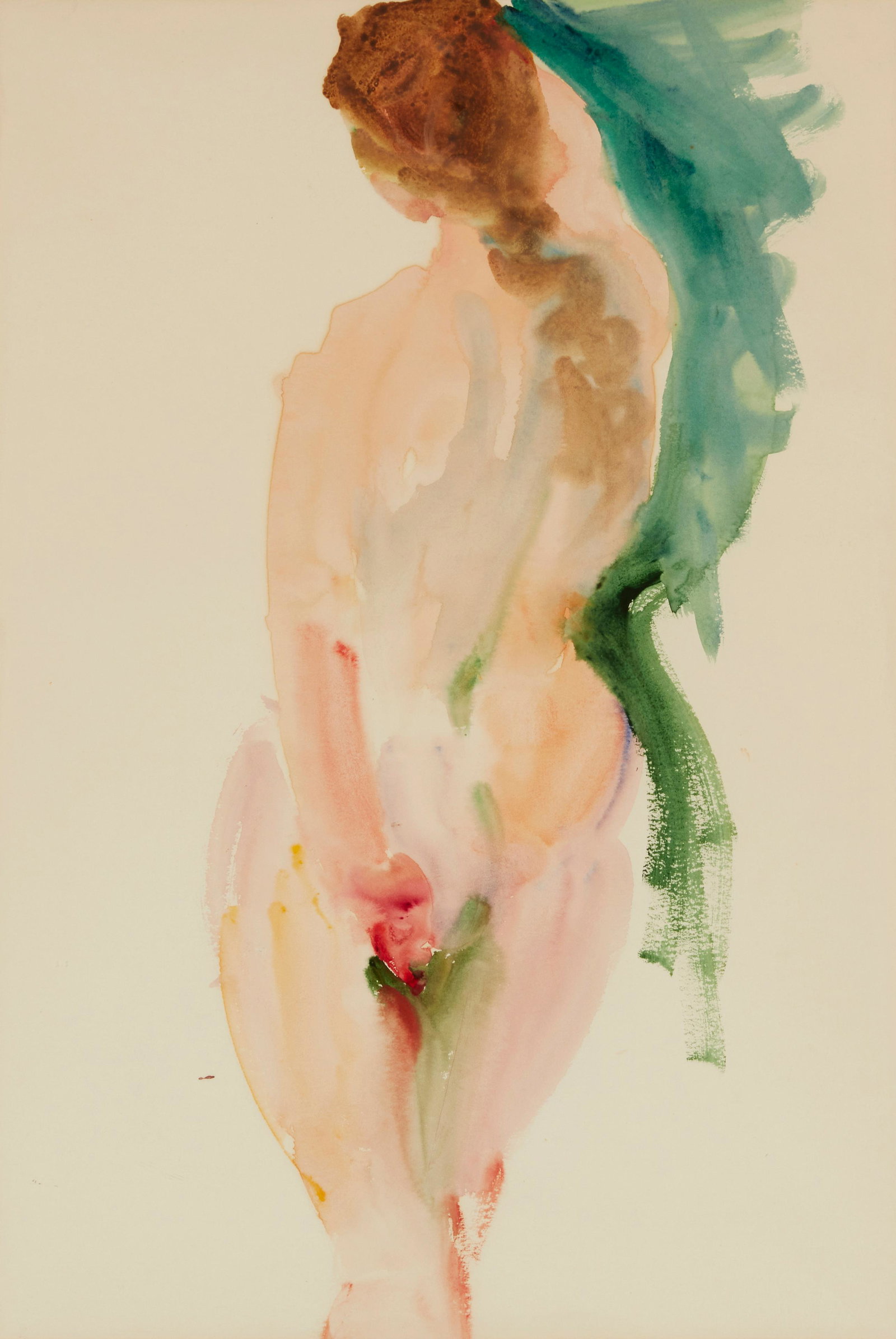 June Felter (1919-2019), Nude woman seen from the back, Watercolor on paper, Sight: 23.25" H x: June Felter (1919-2019) Nude woman seen from the back Watercolor on paper Possibly signed by the artist in ballpoint pen on the verso of the back mat Sight: 23.25" H x 15.75" W