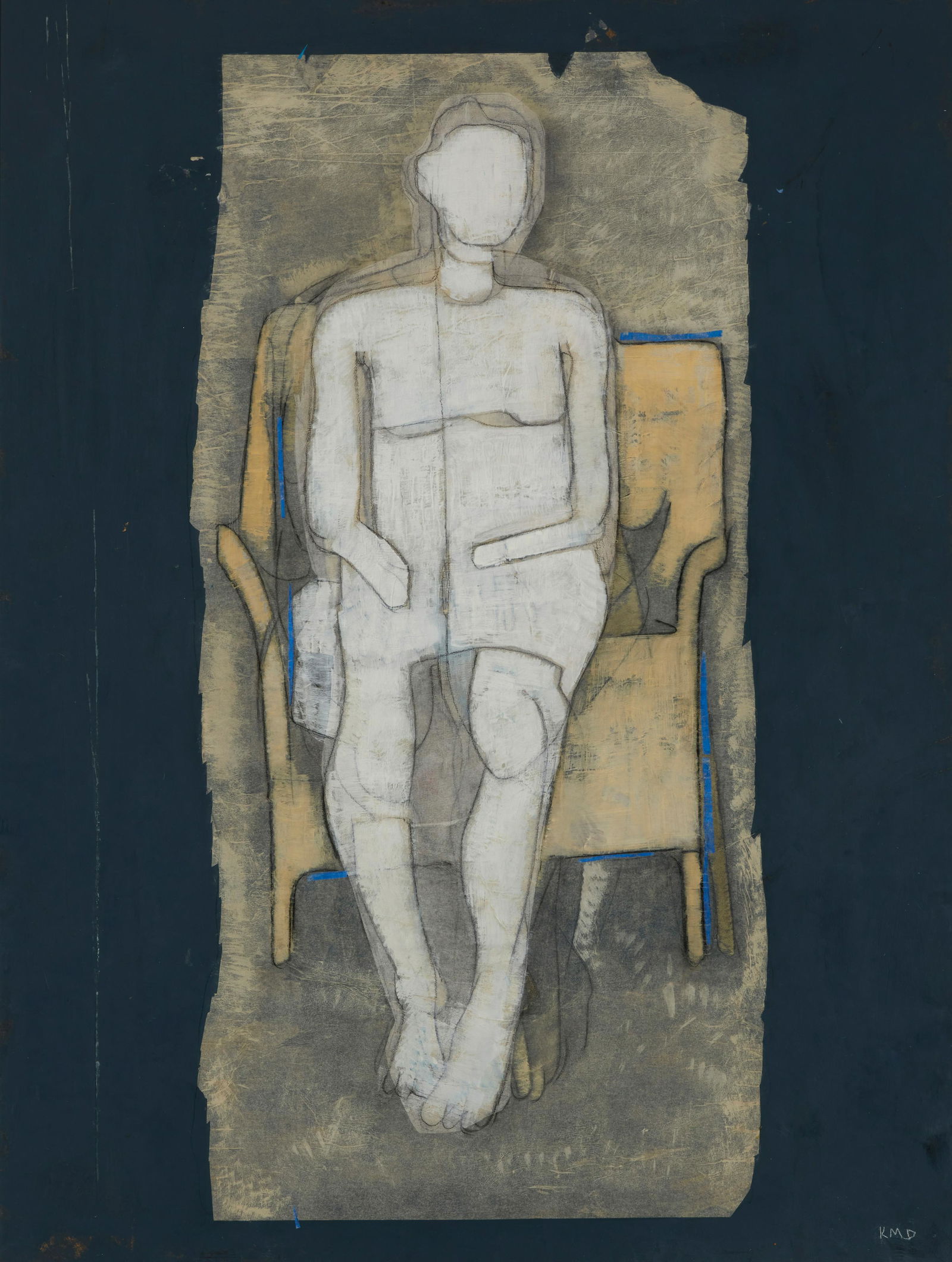 Kaidi Dunstan (b. 1953), "Change of Shift," circa 2000-2004, Acrylic, charcoal, and collage on: Kaidi Dunstan(b. 1953)"Change of Shift," circa 2000-2004Acrylic, charcoal, and collage on MasoniteInitialed lower right: KMD; titled on a label affixed verso40" H x 30" W