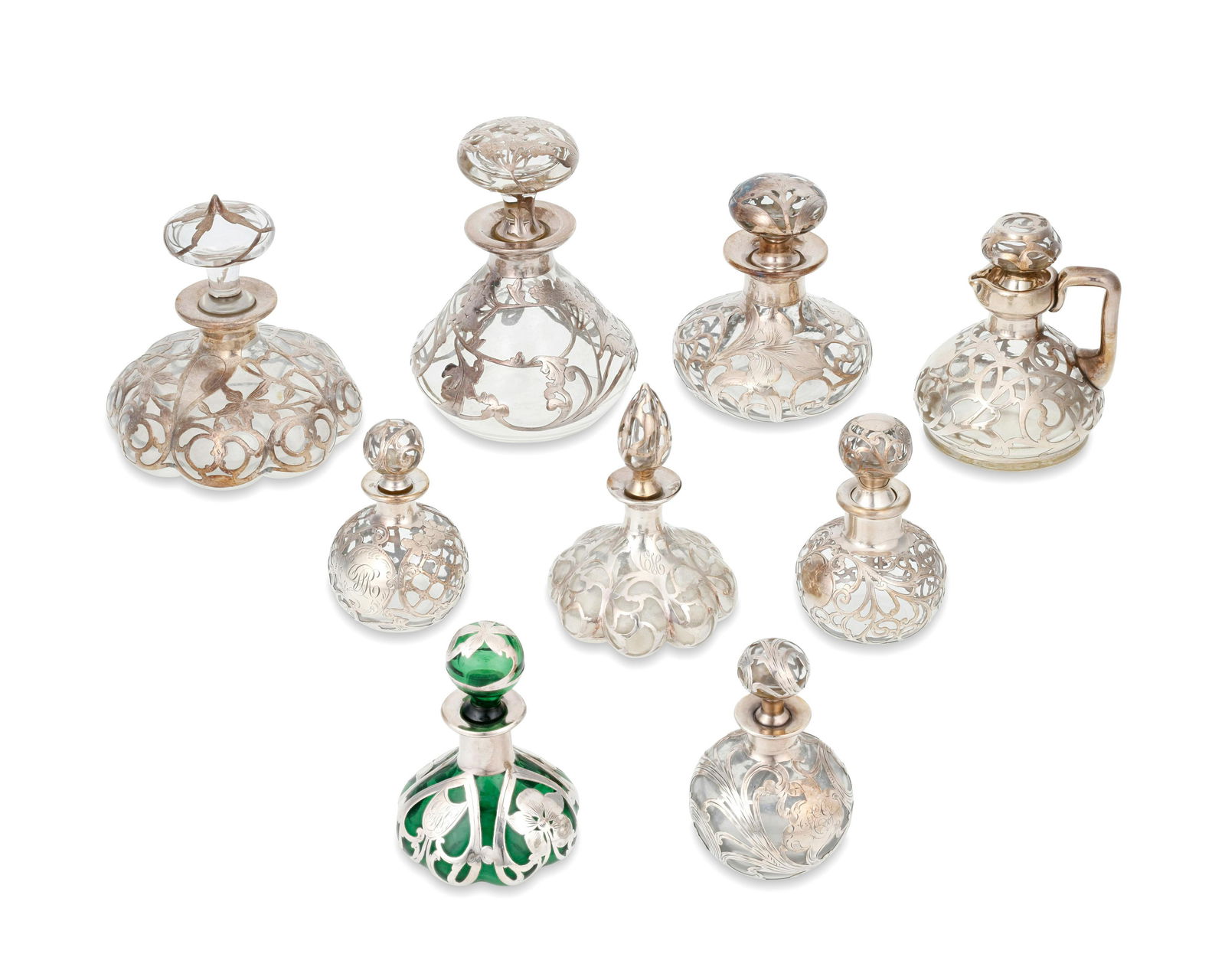 A group of sterling silver overlay perfume bottles (1 of 1)