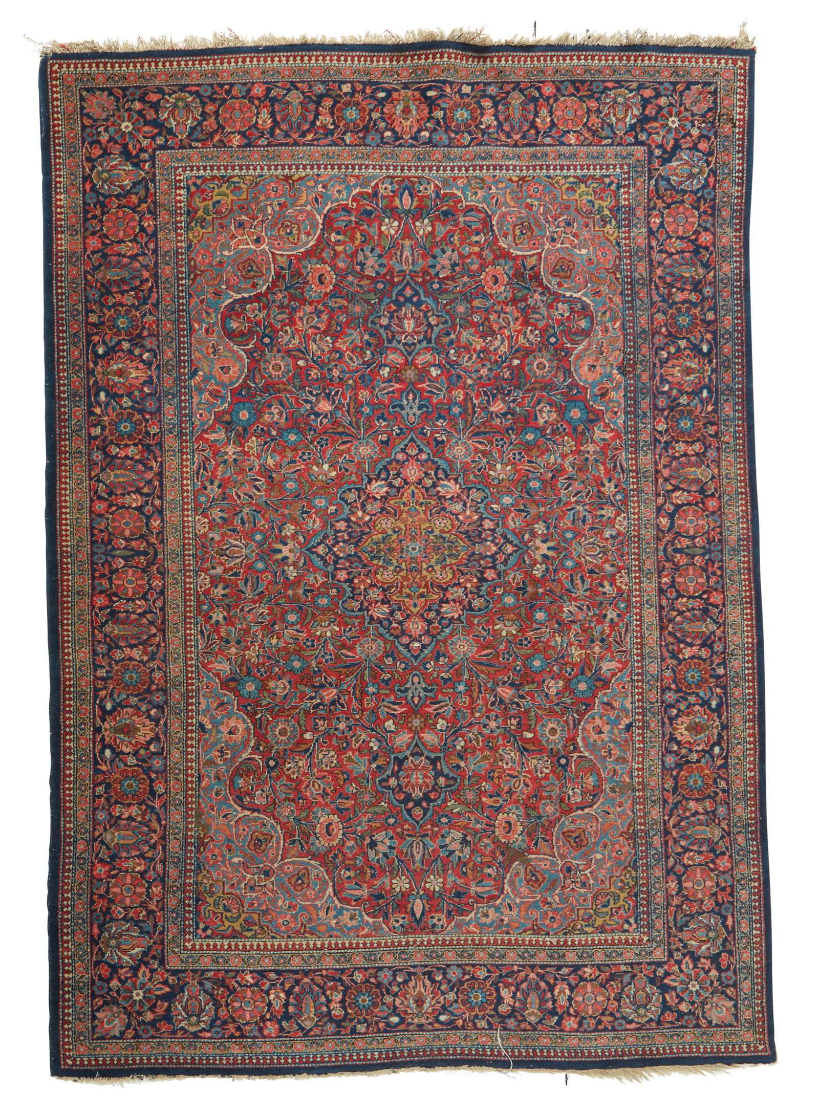 A Persia Kashan variety rug: A Persia Kashan variety rug 20th century; Iran Wool on cotton foundation, with polychrome floral motifs 6' 10" L x 4' 6" W