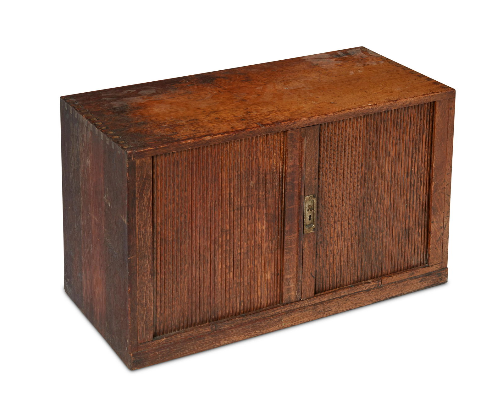 A diminutive oak tambour door record cabinet (1 of 4)