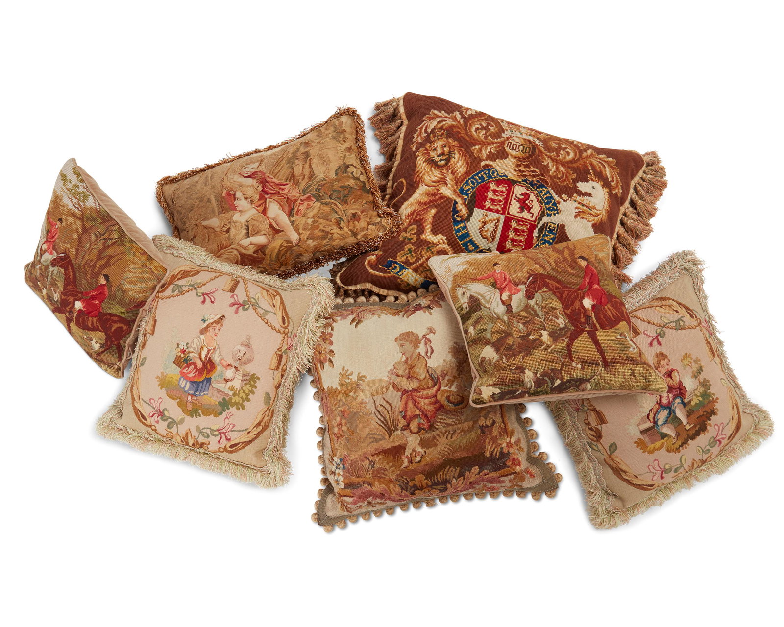 A group of tapestry and petit point throw pillows (1 of 5)