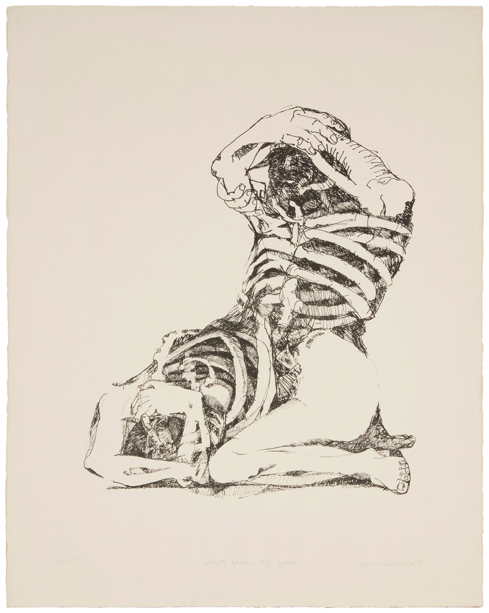 Connor Everts (1926-2016), "Two Faces of Fear," 1960, Lithograph on paper, Image: 20" H x 15.5" W; (1 of 7)