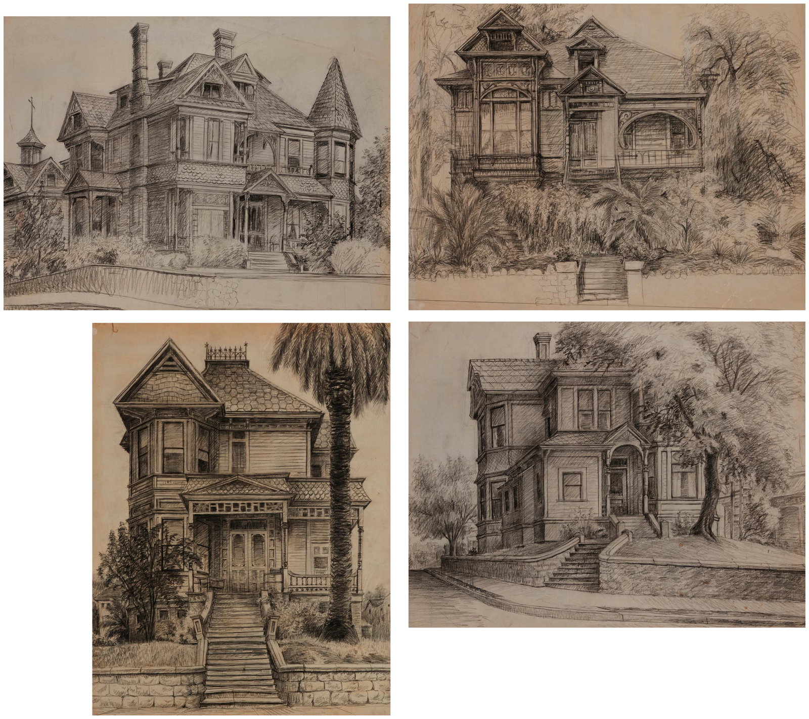 Paul Jr. Wildhaber (1874-1948), "Victorian House" Graphite on grey paper, Image/sheet: 38.5" H x (1 of 18)
