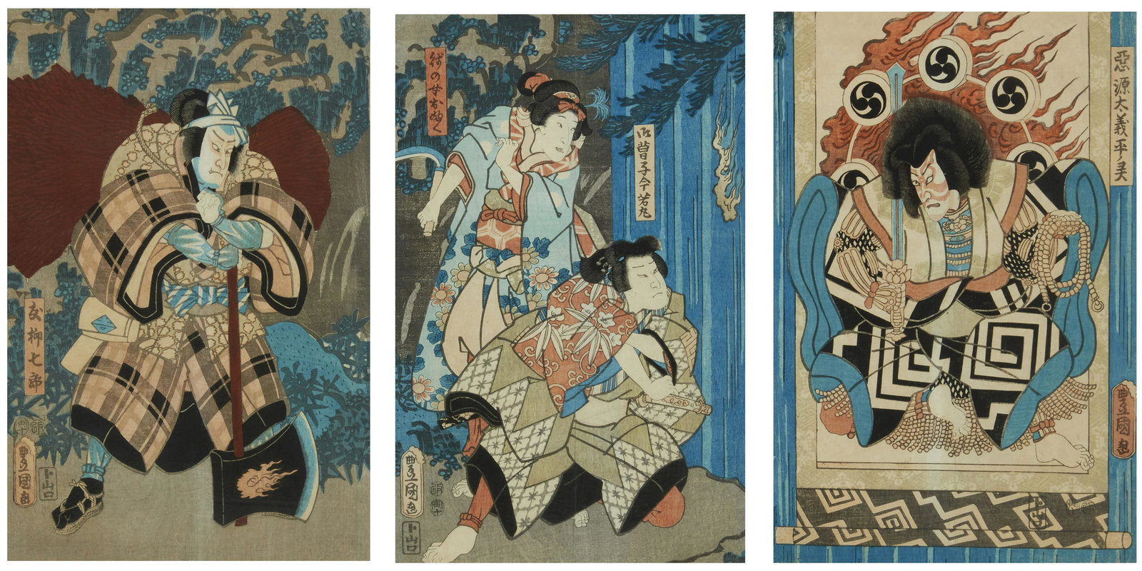 Utagawa Kunisada (Toyokuni III) (1786-1865), Untitled, Woodcut in colors on paper, triptych, Sight (1 of 7)