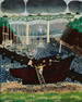 Spencer Bisby (1908-1989), Docked boats near a bridge, Enamel on copper, 15.625" H x 12.75" W