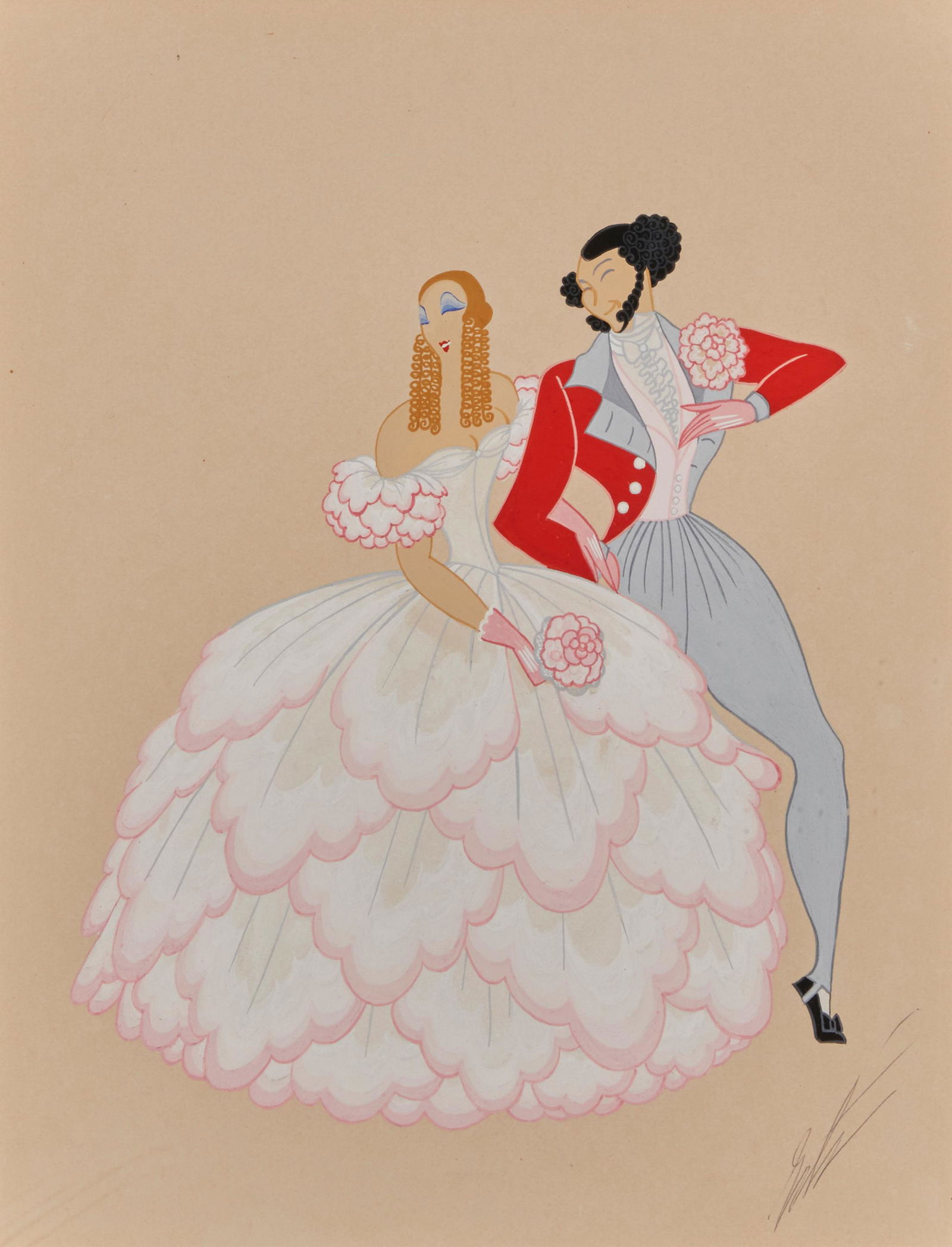 Romain (Erte) de Tirtoff (1892-1990), "La Traviata," Gouache and ink on paper, Sheet: 14.75" H x (1 of 7)
