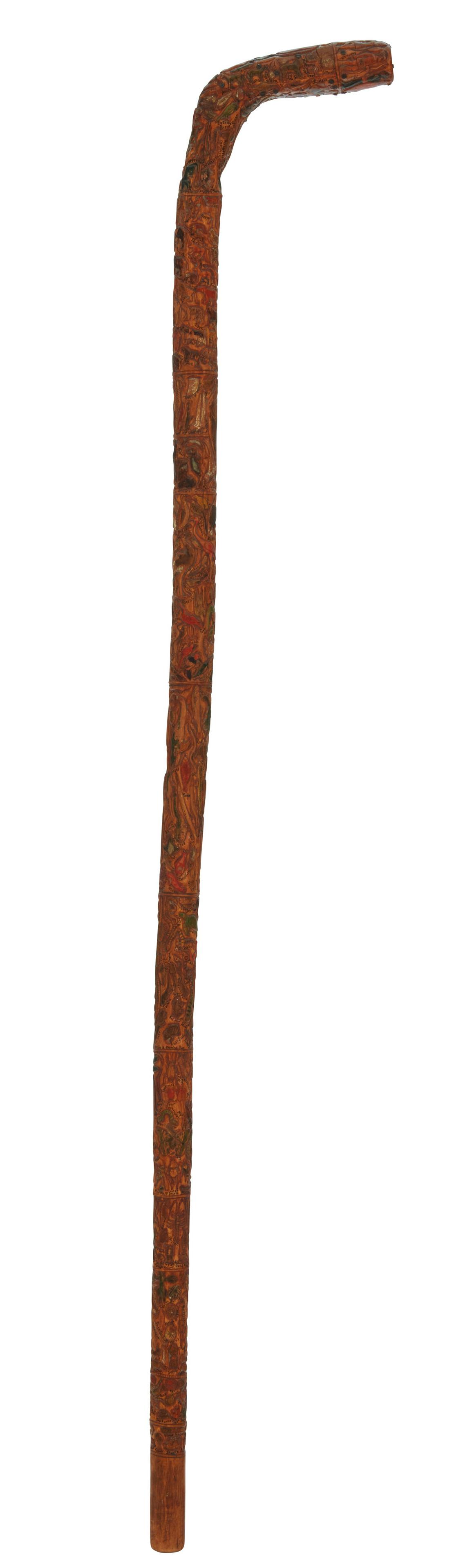 Jose Domingo Batz (1857-1936), A polychromed carved wood folk art walking stick, 1885, Carved wood, (1 of 11)