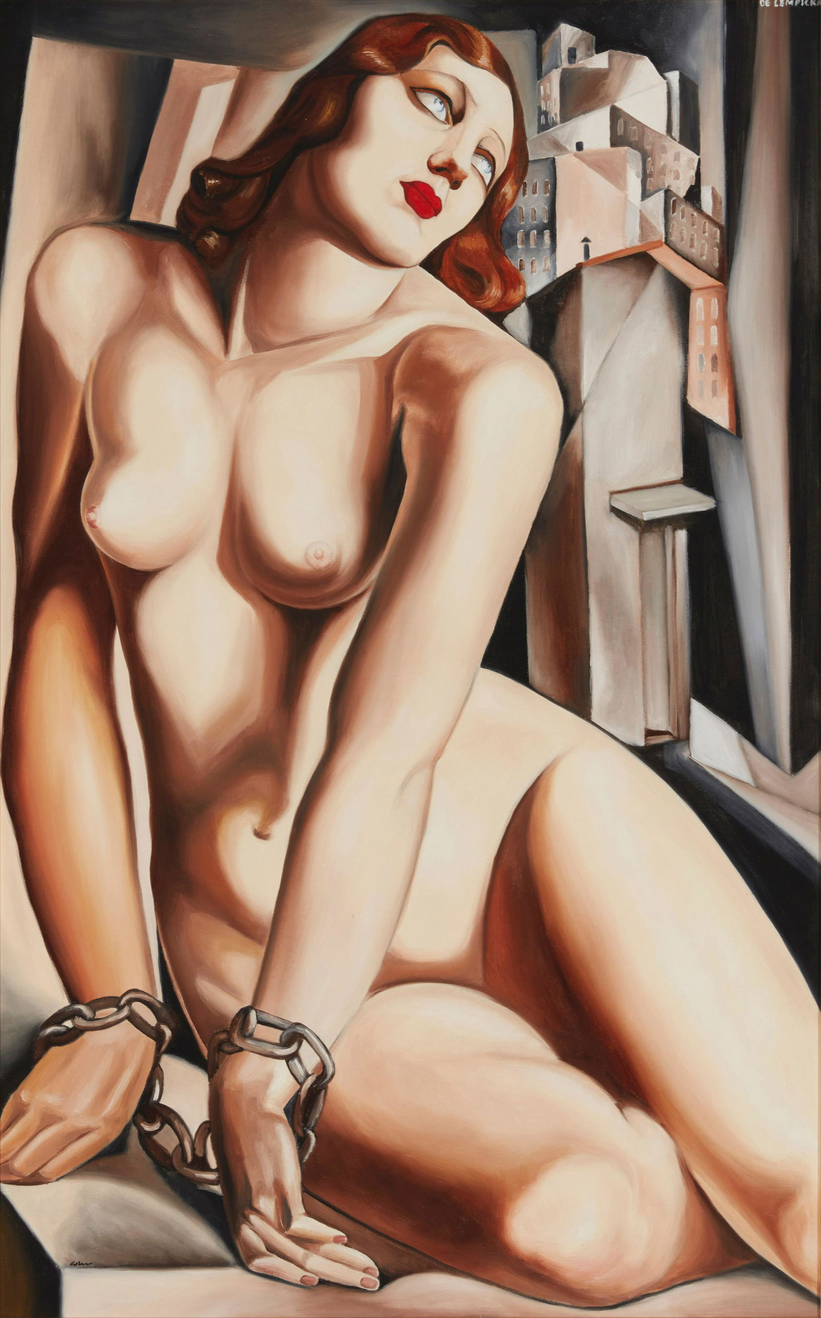 After Tamara De Lempicka (1898-1980), "Andromeda," 1929, Oil on canvas, 48" H x 30" W: After Tamara De Lempicka(1898-1980)"Andromeda," 1929Oil on canvasBears signature upper right: De Lempicka48" H x 30" W