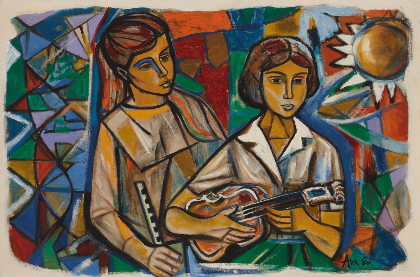 Irving Amen (1918-2011), Musicians with violin and accordion, Oil on canvas, 23.5" H x 35.5" W (1 of 5)