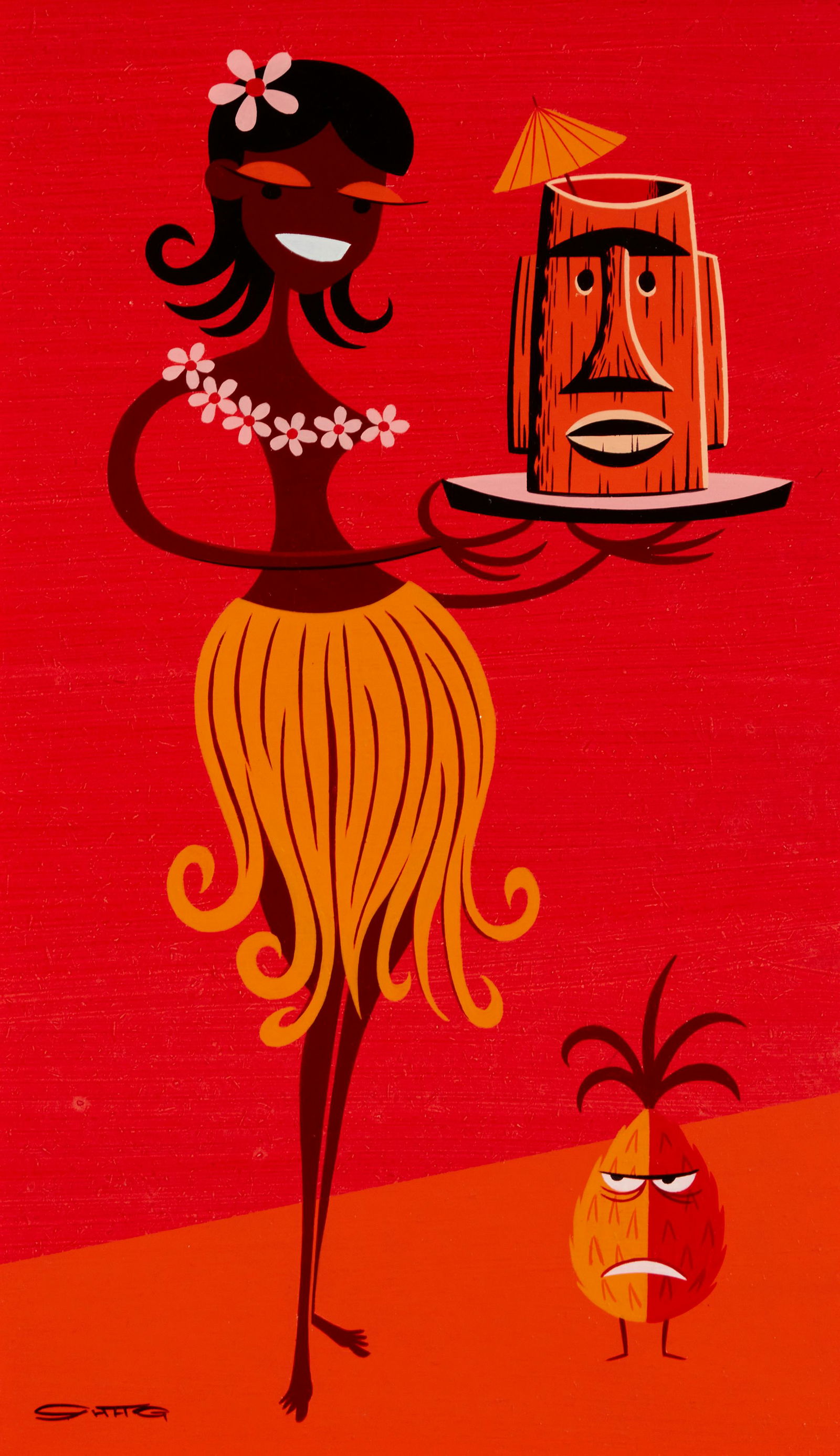 Josh Agle (aka SHAG) (b. 1962), "Red Wahine," 2004, Acrylic and vinyl paint on panel, 16" H x 9.5" W (1 of 5)
