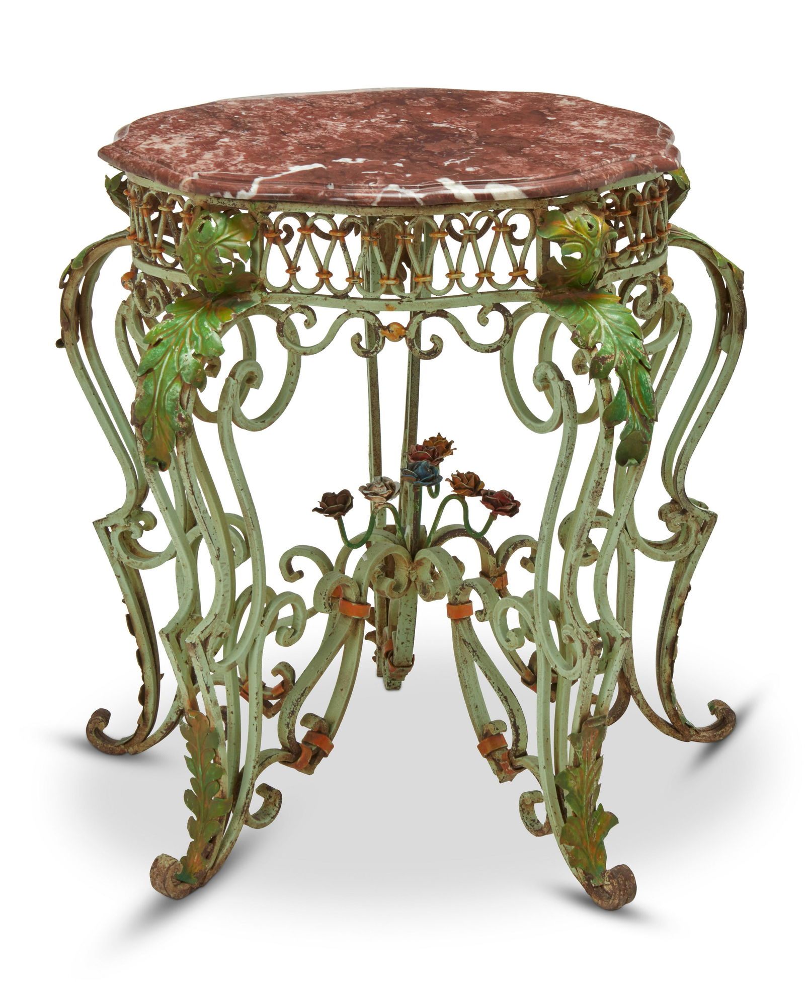 A wrought iron table with marble top (1 of 5)