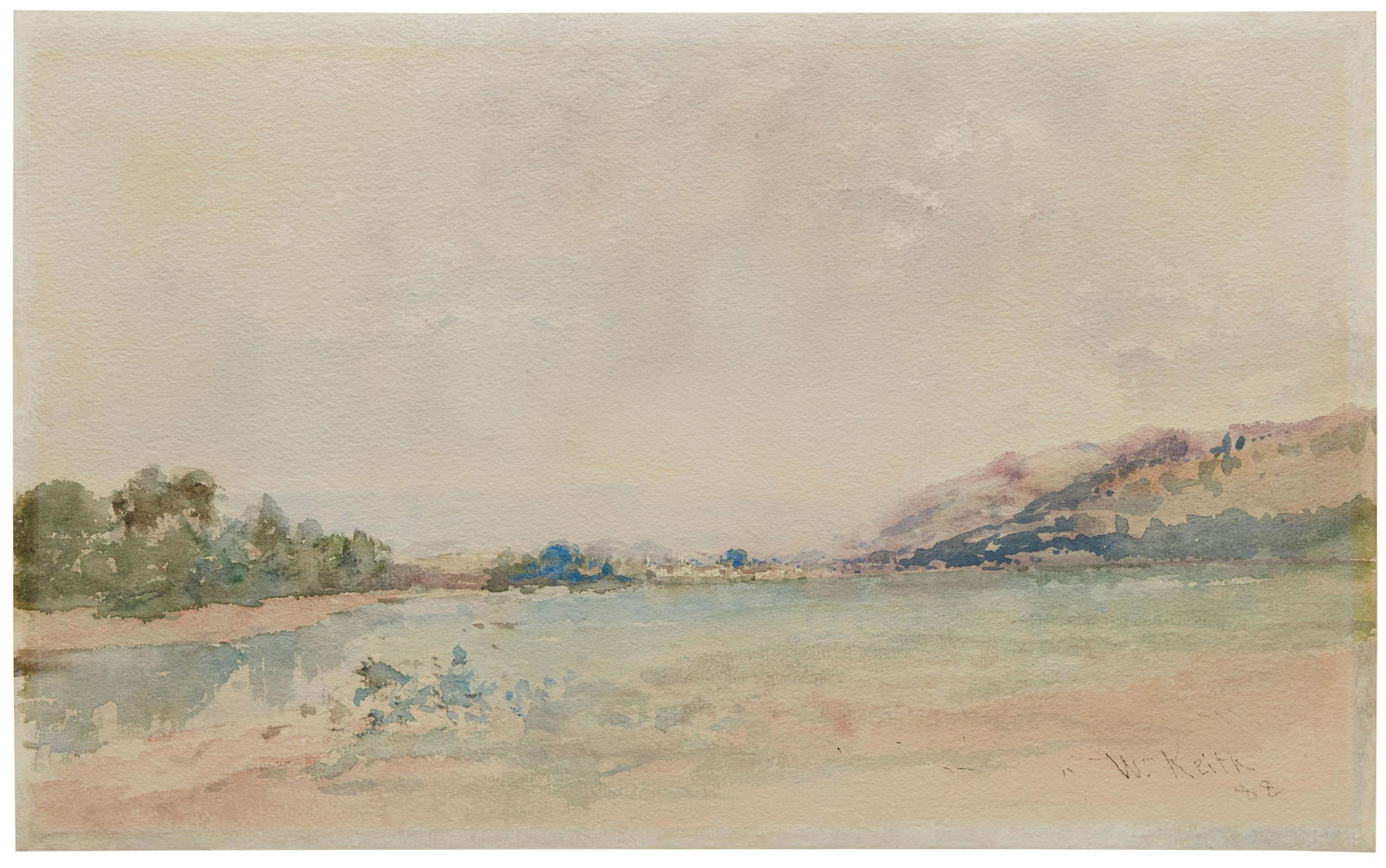 William Keith (1838-1911), "Near San Francisco Bay," 1888, Watercolor on paper, Sheet: 11" H x: William Keith(1838-1911)"Near San Francisco Bay," 1888Watercolor on paperSigned and dated lower right: W. Keith, titled by repute11" H x 17.75" W Provenance: Sold: Bonhams, Los Ang