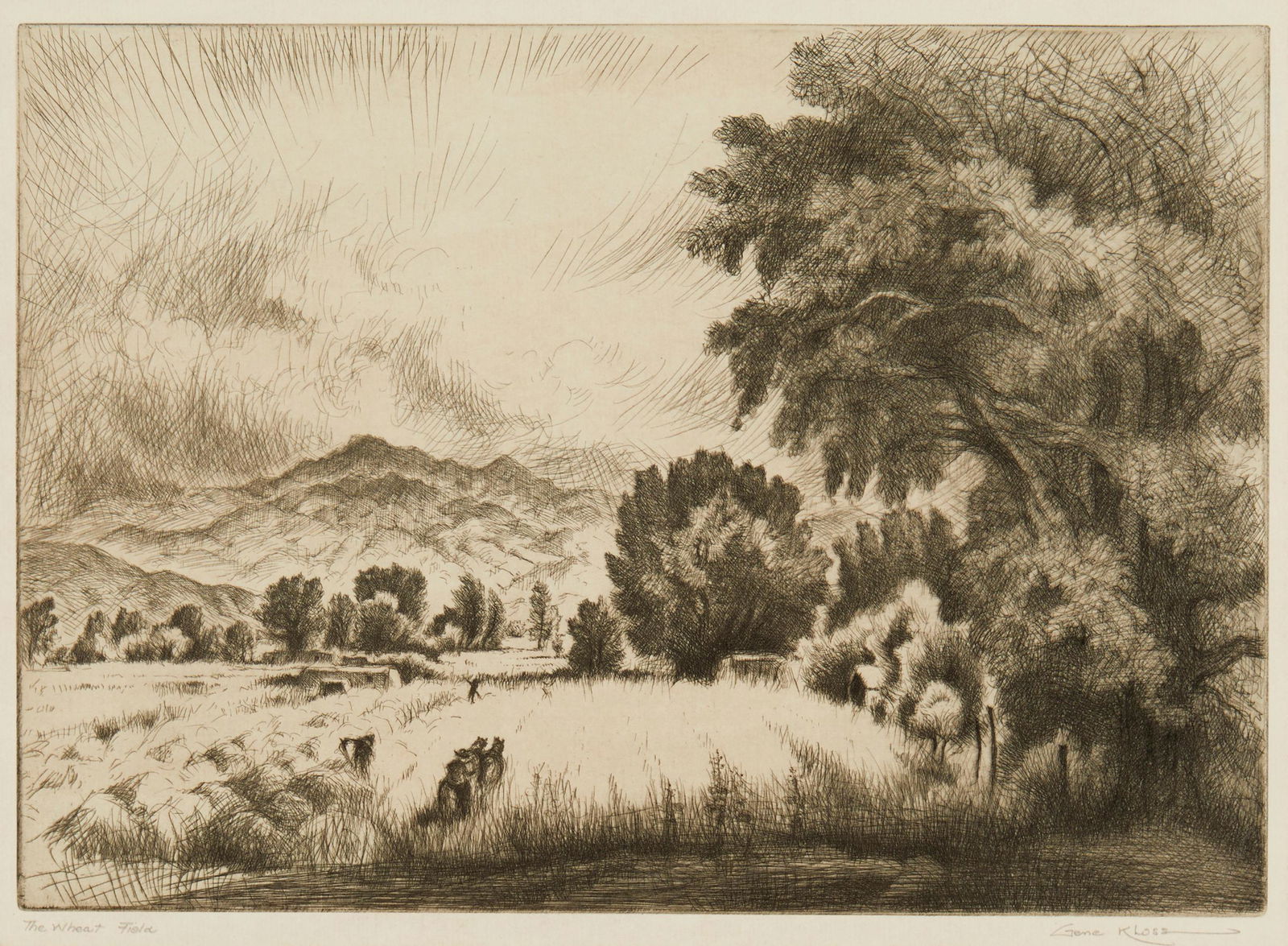 Gene Kloss (1903-1996), "The Wheat Field," 1943, Etching and drypoint on laid paper, Plate: 8" H x (1 of 7)