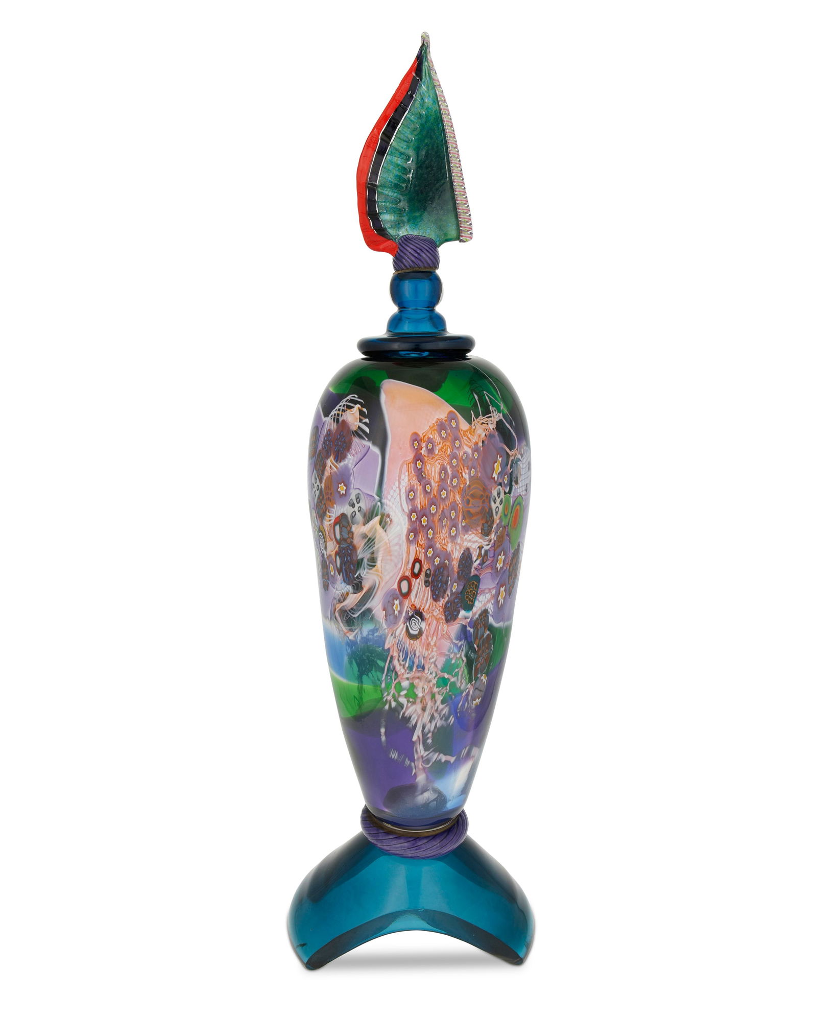 Wes Hunting (b. 1956), A "Colorfield" glass amphora, circa 2001, 26.5" H x 6" Dia.: Wes Hunting (b. 1956)A "Colorfield" glass amphora, circa 2001Signed above the foot: W HuntingThe vessel, decorated with millefiori glass "drawings" in various shapes and hues, with