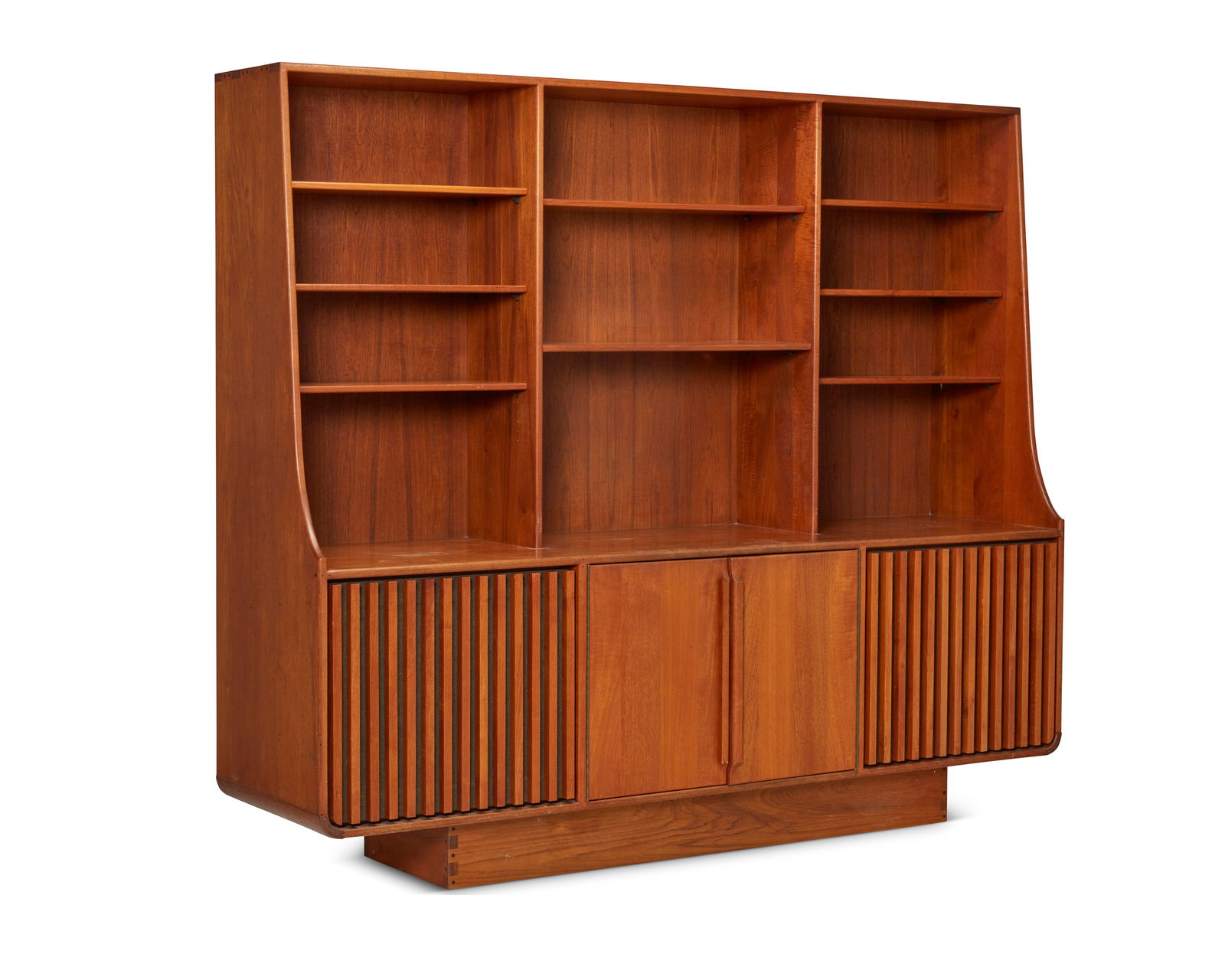 John Nyquist (1936-2018), A teak audio/visual unit, circa 1980, 74.25" H x 93" W x 25.5" D (1 of 8)