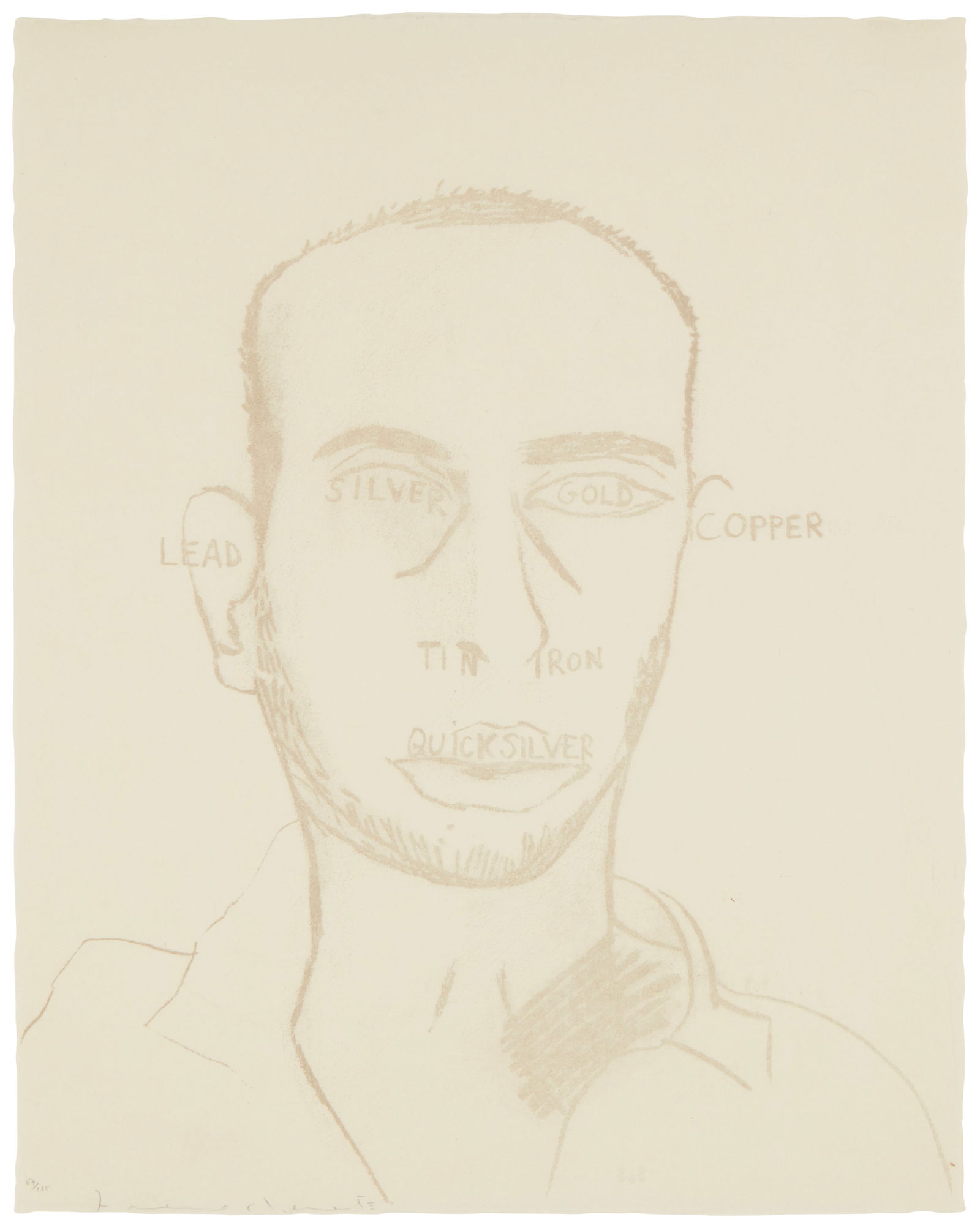 Francesco Clemente (b. 1952), "Traditional Self Portrait" from "Art Pro Choice II Portfolio," 1991: Francesco Clemente(b. 1952)"Traditional Self Portrait" from "Art Pro Choice II Portfolio," 1991Lithograph in grey ink on cream Japon paperEdition: 67/125Signed and numbered in penc
