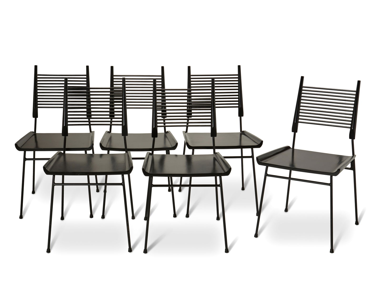 Paul McCobb (1917-1969), Six Planner Group 1533 "Shovel" chairs for Winchedon Furniture Company,: Paul McCobb (1917-1969)Six Planner Group 1533 "Shovel" chairs for Winchedon Furniture Company, circa 1950-59Designed 1950Each appears unmarkedEach with black lacquered maple seat and spindle