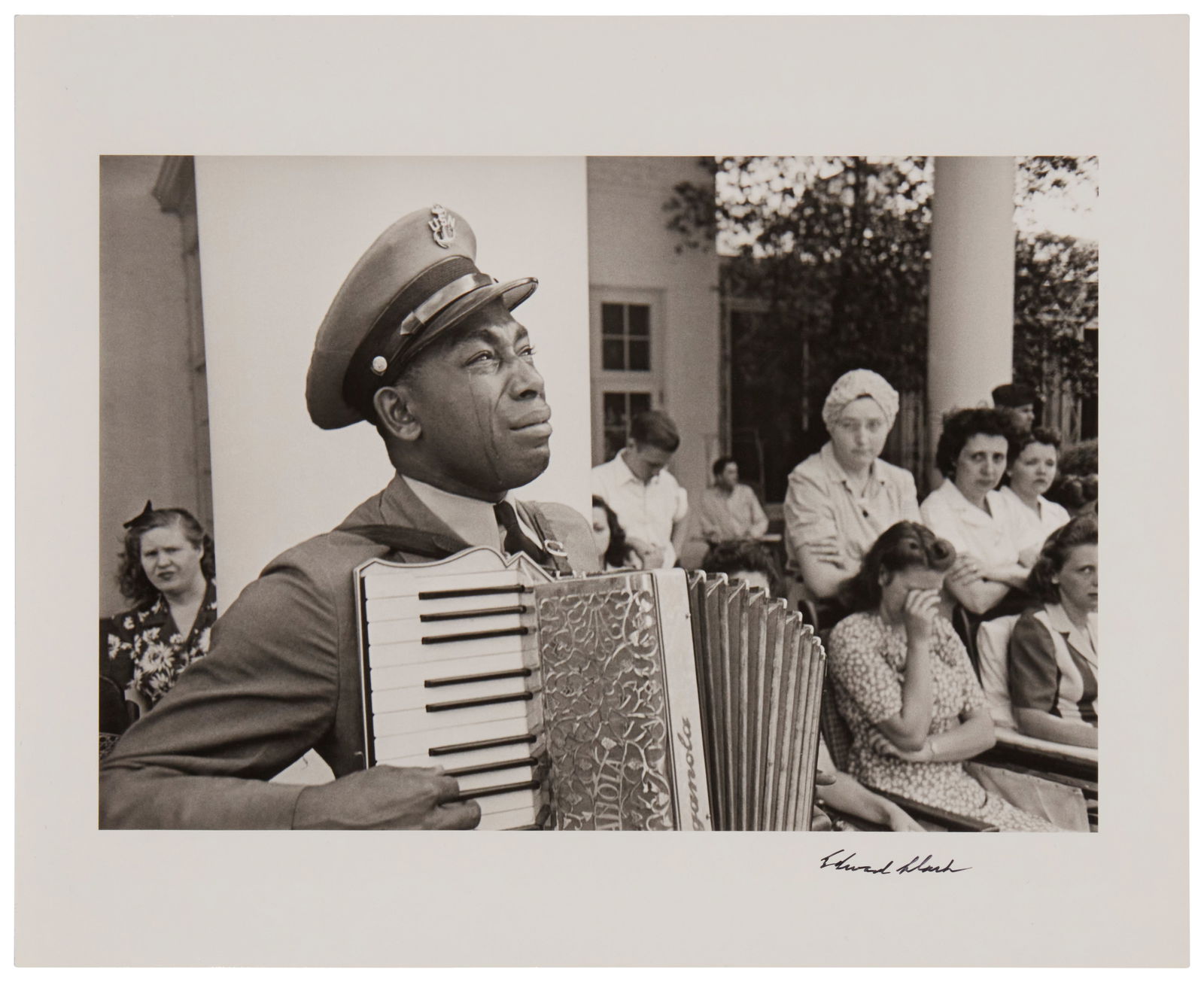 Edward Clark (1911-2000), "C.P.O. Graham Jackson, Warm Springs, Georgia, mourning the death of FDR,": Edward Clark(1911-2000)"C.P.O. Graham Jackson, Warm Springs, Georgia, mourning the death of FDR," 1945Gelatin silver print on paperFrom the edition of unknown size (there was an edition of 1